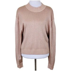 Free People Starry Night Metallic Knit Sweater XL Cream Puff Pink Pullover New